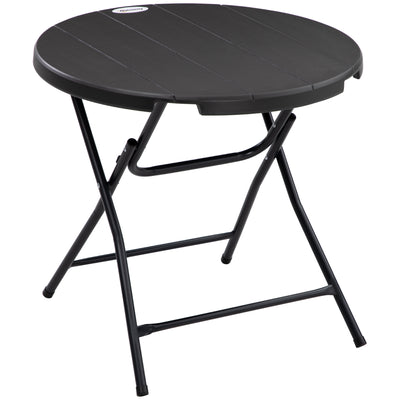Outsunny Foldable Round Garden Table for 4, Outdoor Dining Table with HDPE Tabletop and Steel Frame, 80 x 80 x 73 cm, Dark Grey 