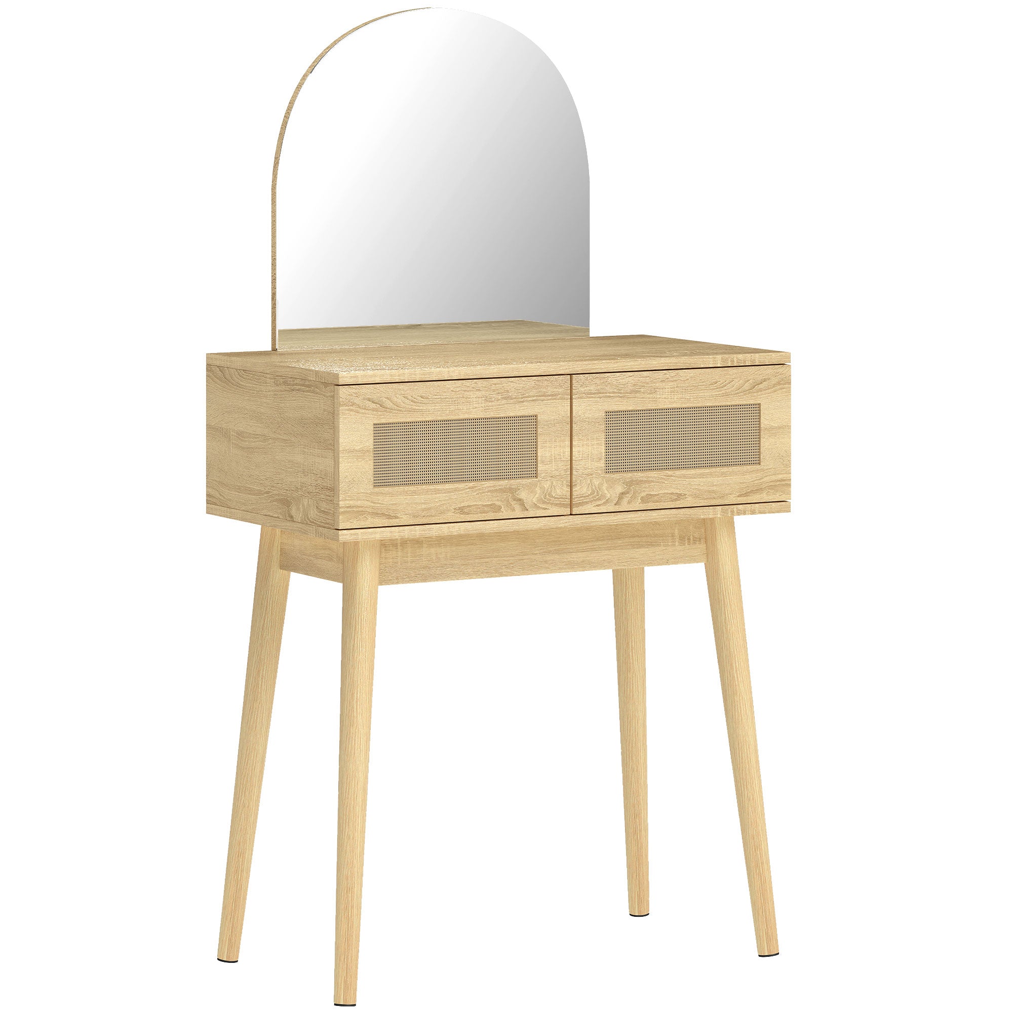 HOMCOM Dressing Table, Compact Vanity Desk with Mirror and 2 Drawers, Natural Wood Finish 