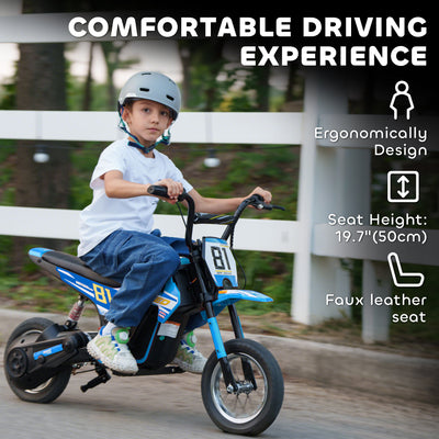 AIYAPLAY Kids Electric Motorbike, 24V Ride On Motorcycle with 3 Speeds and Rear Suspension, Dirt Bike for 8-12 Years Old, Blue 