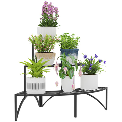 Outsunny Three-Tier Corner Metal Plants Shelves - Black 