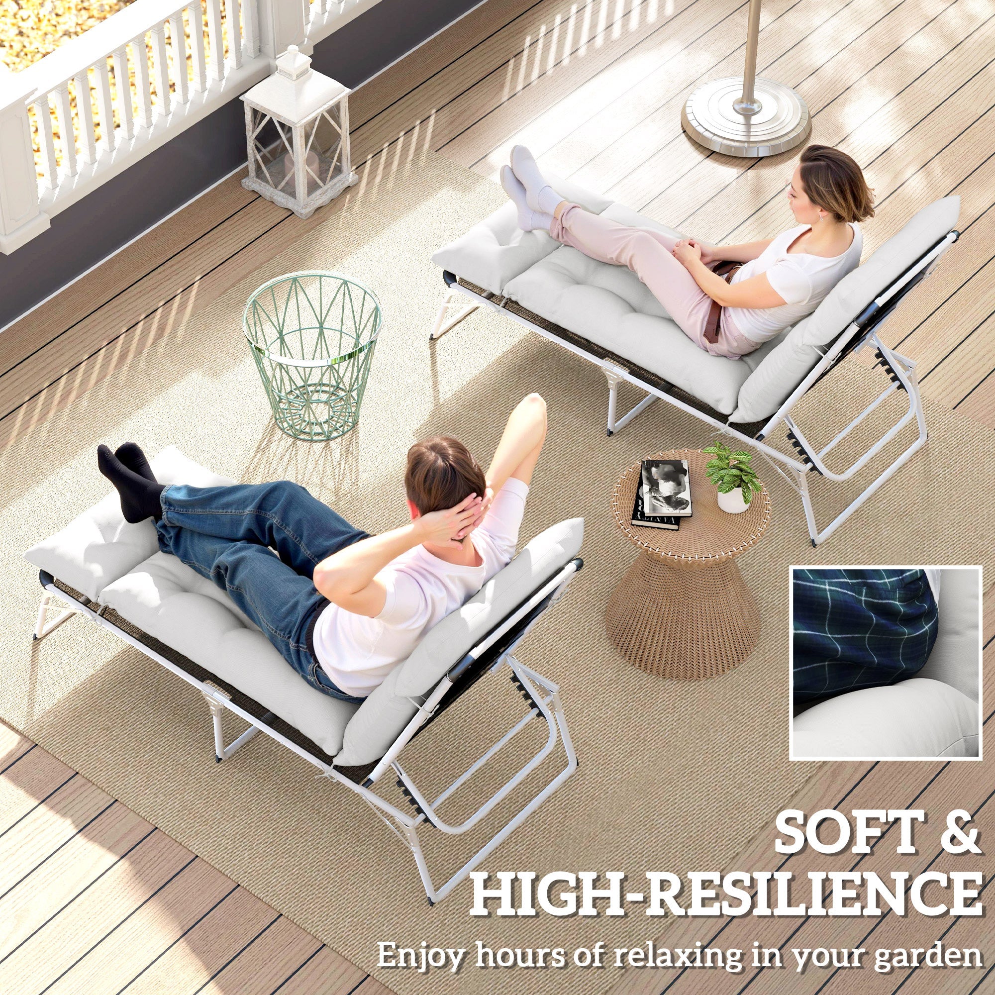 Outsunny Set of Two 190 x 56cm Sun Lounger Cushions - Light Grey 