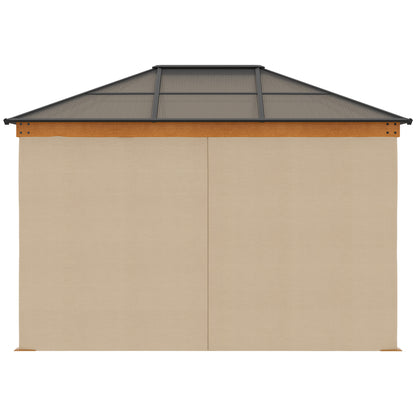 Outsunny 3 x 3.6 m Hardtop Gazebo Canopy, Polycarbonate Roof Garden Pavilion with Aluminium and Steel Frame, Nettings and Sidewalls for Garden, Patio, Khaki