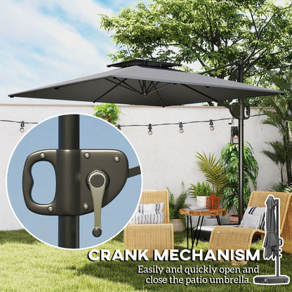 Outsunny Cantilever Parasol with Weighted Base Double Top Garden Parasol Square Hanging Patio Umbrella with Crank Tilt Dark Grey 