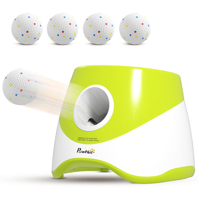PawHut Automatic Dog Ball Launcher with 5 ETPU Tennis Balls 2.3", 3 Distance Settings 20/33/46ft, Green 