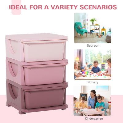HOMCOM Kids Storage Units with 3 Drawers 3 Tier Chest Vertical Dresser Tower Toy Organizer for Nursery Playroom Kindergarten Pink 