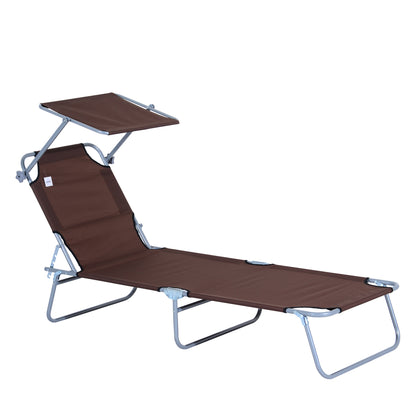 Outsunny Outdoor Foldable Sun Lounger, 4 Level Adjustable Backrest  Reclining Sun Lounger Chair with Angle Adjust Sun Shade Awning for Beach, Garden, Patio, Brown 