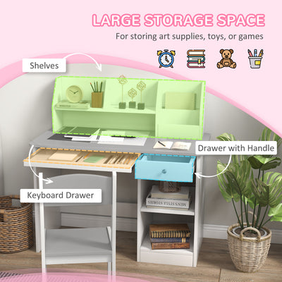 ZONEKIZ Two-Piece Kids Desk and Chair Set with Storage, for Ages 5-8 Years - Grey 