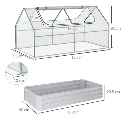 Outsunny Raised Garden Bed with Greenhouse, Steel Planter Box with Plastic Cover, Roll Up Window, Dual Use for Flowers, Vegetables, Fruits and Herbs, 185L x 95W x 92H cm, Clear 