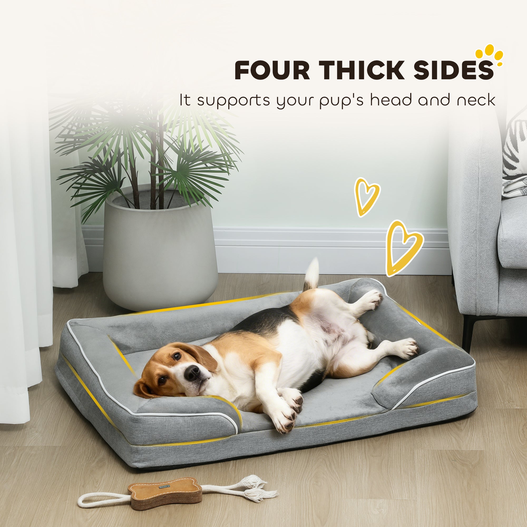 PawHut Dog Sofa Bed, Washable Pet Bed with Removable Cover and Non-Slip Bottom for Cats, Small and Medium Dogs, Grey 