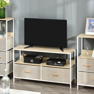 HOMCOM TV Stand Cabinet up to 47-inch, TV Unit with 2 Foldable Linen Drawers, Open Shelf for Living Room, Bedroom, Entertainment Room, Maple Wood Effect 