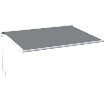 Outsunny 4x3m Full Cassette Electric/Manual Retractable Awning with LED Light and Remote Controller, Sun Canopies for Patio Door Window, Grey 