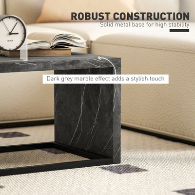 HOMCOM Coffee Tables Set of 2, Industrial Nest of Tables with Metal Frame for Living Room Bedroom, Dark Grey Marble Effect 