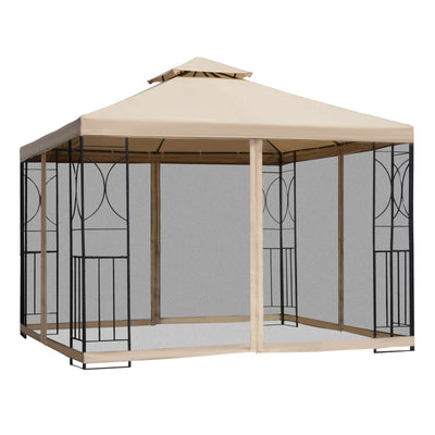 Outsunny 3(m) x 3(m) Garden Gazebo, Double Roof Outdoor Gazebo Canopy Shelter with Netting, Solid Steel Frame for Garden, Lawn, Backyard and Deck 