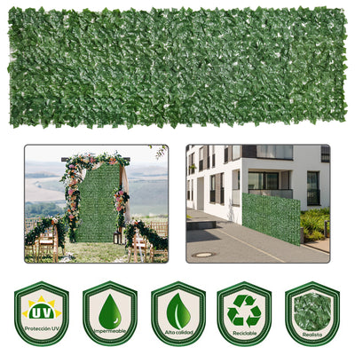 Outsunny 2-Piece Artificial Leaf Hedge Screen Privacy Fence Panel for Garden Outdoor Indoor Decor, Dark Green, 3M x 1M 