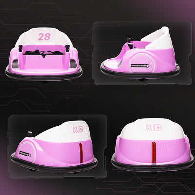 AIYAPLAY 360\'c2\'b0 Rotation Kids Bumper Car, 12V Waltz Car with Remote Control, Dual Joystick, Music, Lights, Pink 