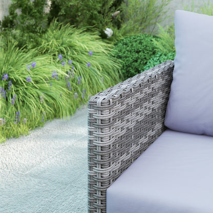 Outsunny 9 Piece Rattan Garden Furniture Set, 8 Seater Garden Corner Sofa with Cushions and Glass Top Table, Sectional Outdoor Furniture Conservatory Set for Patio, Light Grey 