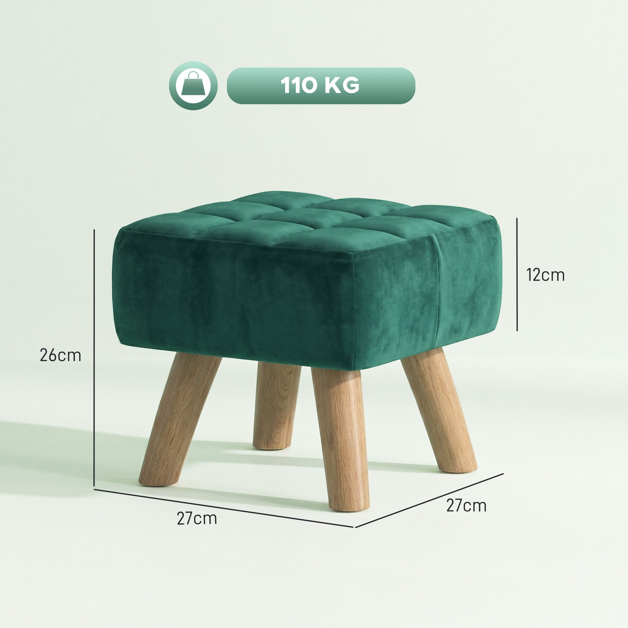 HOMCOM Velvet Square Padded Footstool - Dark Green 