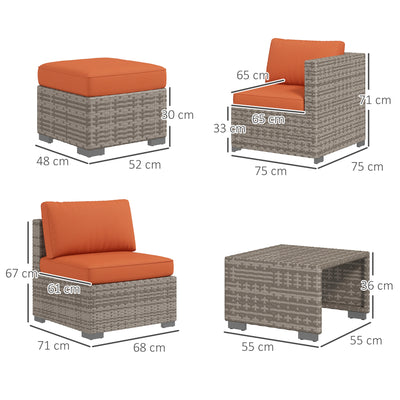 Outsunny Eight-Piece Rattan Garden Set, with Contrast Cushions - Orange/Grey 