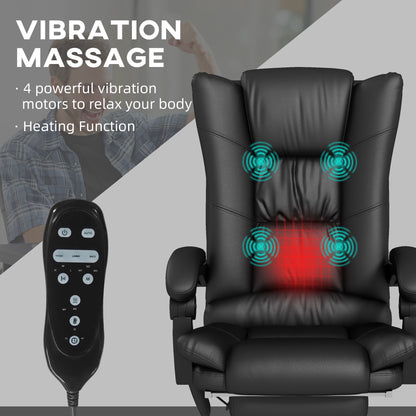 Vinsetto High Back Vibration Massage Office Chair, Heated Reclining PU Leather Computer Chair with 135\'c2\'b0 Reclining Back and Footrest, Black
