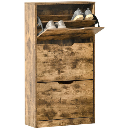 HOMCOM Industrial Shoe Cabinet with 3 Flip Drawers, Narrow Shoe Storage Cabinet for 18 Pairs, Freestanding Slim Shoe Storage Organiser for Entryway, Hallway, Rustic Brown 