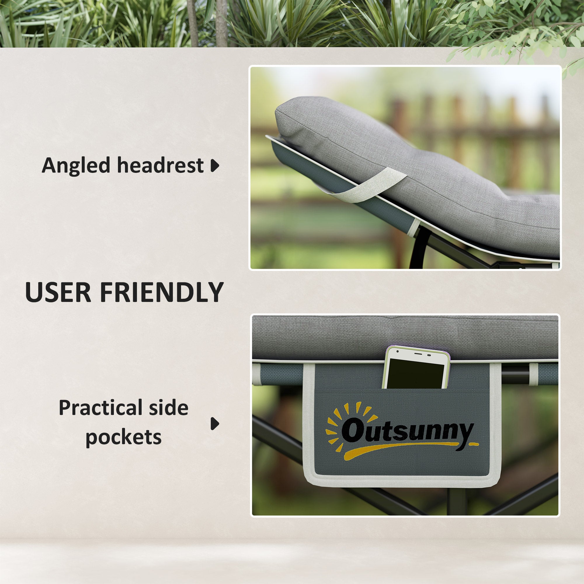 Outsunny 68cm Wide Folding Bed, Camping Cot for Adults with Mattress, Carry Bag, Storage Pocket, Max Load 150kg, Light Grey 
