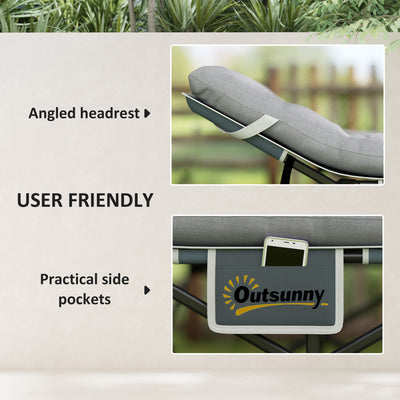 Outsunny 68cm Wide Folding Bed, Camping Cot for Adults with Mattress, Carry Bag, Storage Pocket, Max Load 150kg, Light Grey 