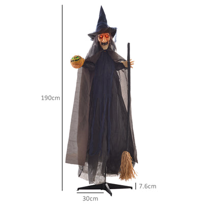 HOMCOM 6'2" Witch with Broomstick Halloween Animatronic, with Glowing Eyes 