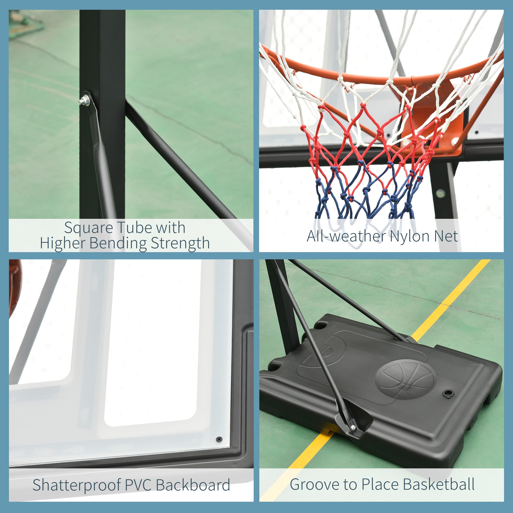 HOMCOM Basketball Hoop Freestanding 255-305cm Hoop Height Adjustable Stand with Backboard Wheels for Teens Adults Black 