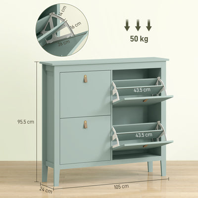 HOMCOM Modern Four-Drawer Shoe Cabinet - Green 