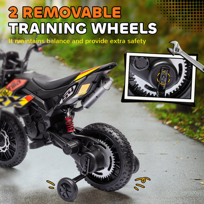 AIYAPLAY 12V Aprilia Licenced Kids Motorbike with Training Wheels, Spring Suspension, LED Light, USB, Music, Yellow 