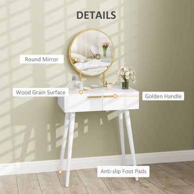HOMCOM Dressing Table with Round Mirror - White 