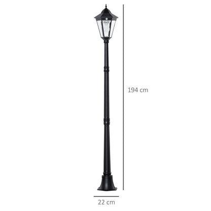 Outsunny 1.9M Garden Lamp Post Light, IP44 Outdoor LED Solar Powered Lantern Lamp with Decorative Bulb, Aluminium Frame for Patio, Pathway and Walkway, Black