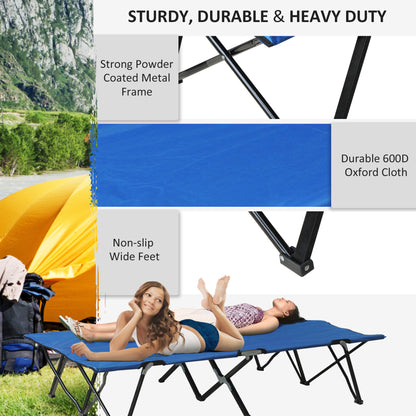 Outsunny Double Camping Cot Bed, with Bag - Blue 
