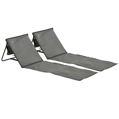 Outsunny Set of 2 Foldable Garden Beach Chair Mat, Outdoor Sun Lounger Seats with Adjustable Back, Magazine Pocket, Carry Bag 