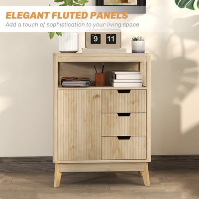 HOMCOM Small Sideboard with Drawers and Adjustable Shelf - Nature Wood Finish 