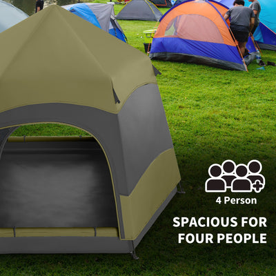 Outsunny Six Man Hexagon Camping Tent with Hang Hook and Carry Bag - Dark Green and Light Grey 