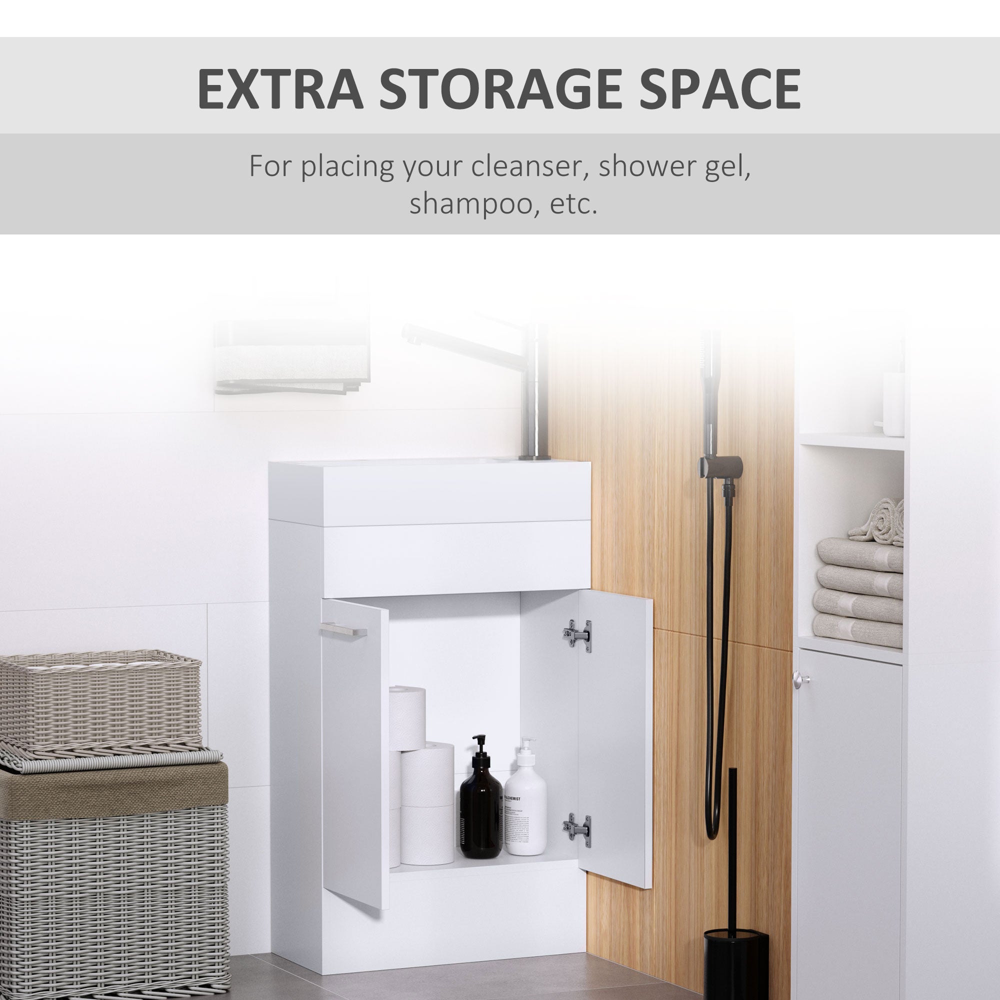 kleankin Under Sink Bathroom Vanity Unit Ceramic Basin Sink Cloakroom Storage Cabinet Home Furniture 