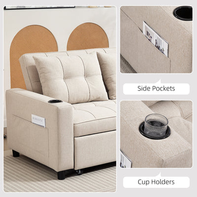 HOMCOM Two-Seater Pull-Out Sofa Bed - Beige 