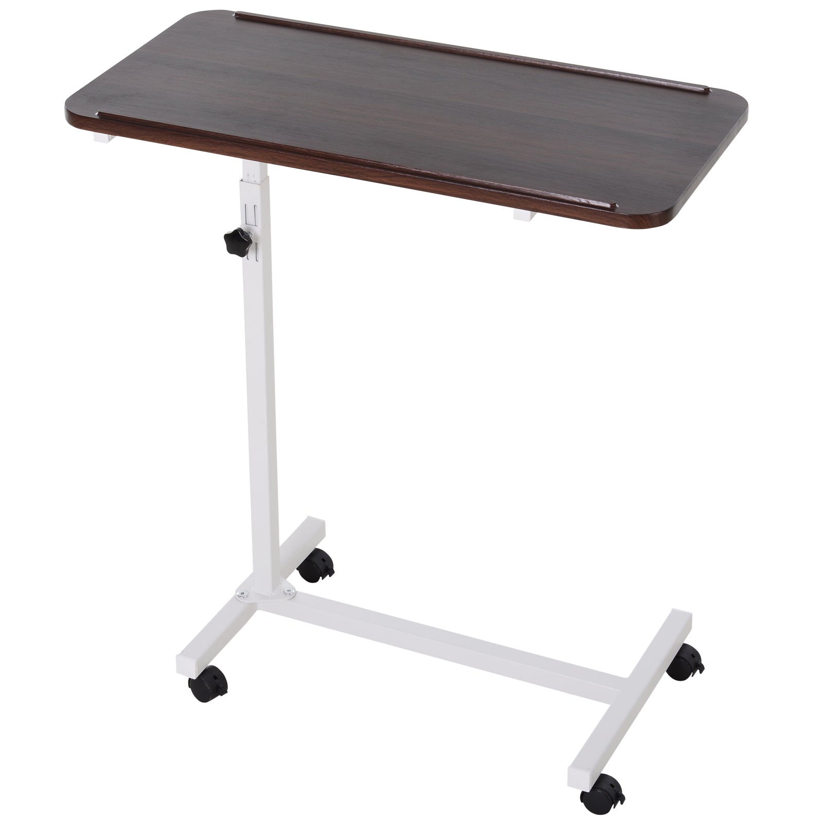 HOMCOM Height Adjustable Over Bed Table with Wheels, C Shaped Laptop Desk, Portable Hospital Bed Table for Living Room, Bedroom, Brown 