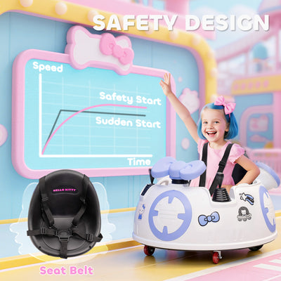 AIYAPLAY Hello Kitty Kids Ride on Bumper Car with Remote Control, Two Joysticks, Music, Lights, Safety Belt, White 