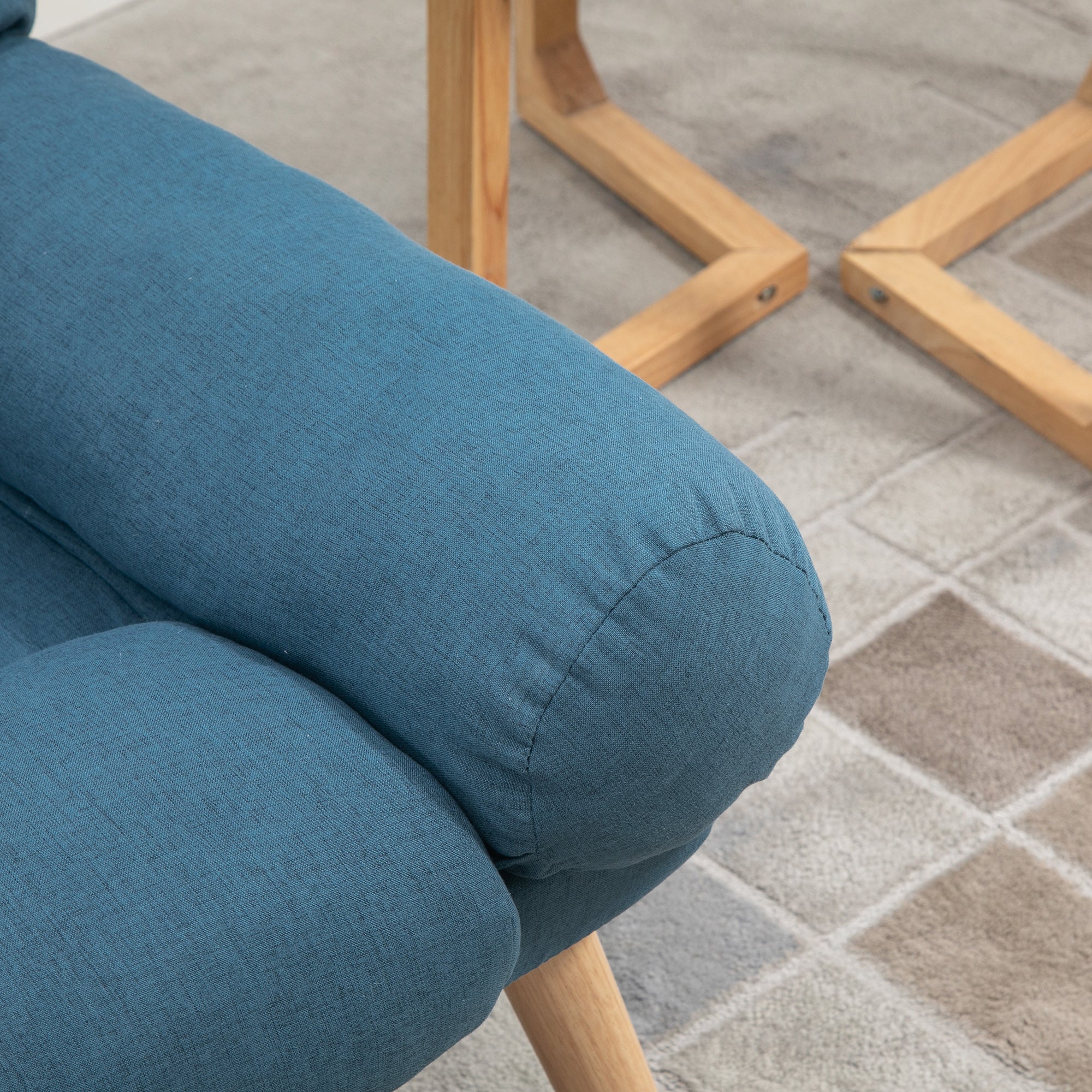 HOMCOM Armchair with Footstool, 180\'c2\'b0 Recliner with Ottoman, Accent Chair and Footstool with 3-Position Adjustable Backrest and Wooden Legs for Living Room, Blue