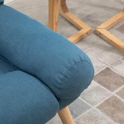 HOMCOM Armchair with Footstool, 180\'c2\'b0 Recliner with Ottoman, Accent Chair and Footstool with 3-Position Adjustable Backrest and Wooden Legs for Living Room, Blue 