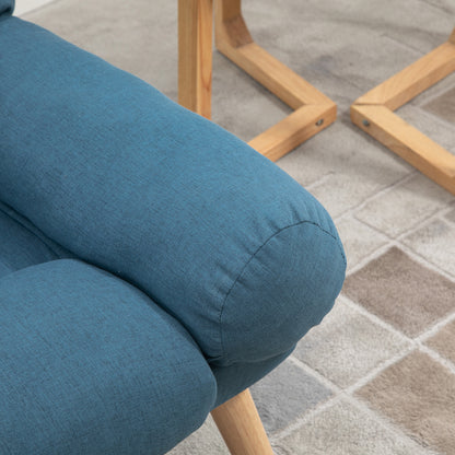 HOMCOM Armchair with Footstool, 180\'c2\'b0 Recliner with Ottoman, Accent Chair and Footstool with 3-Position Adjustable Backrest and Wooden Legs for Living Room, Blue