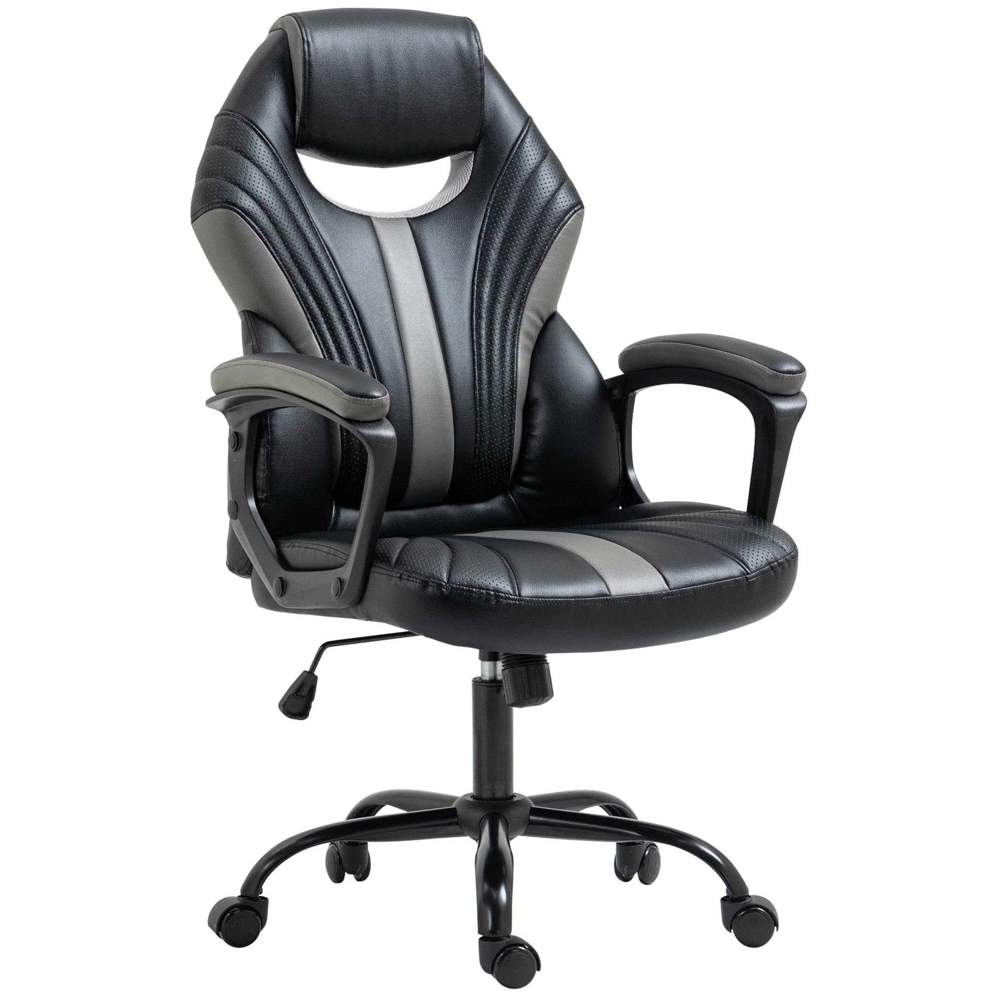 Vinsetto Computer Gaming Chair, Desk Chair with Breathable PU Leather Back and Seat, Soft Padded Armrests and Rolling Wheels for Adults and Gamers, Black 