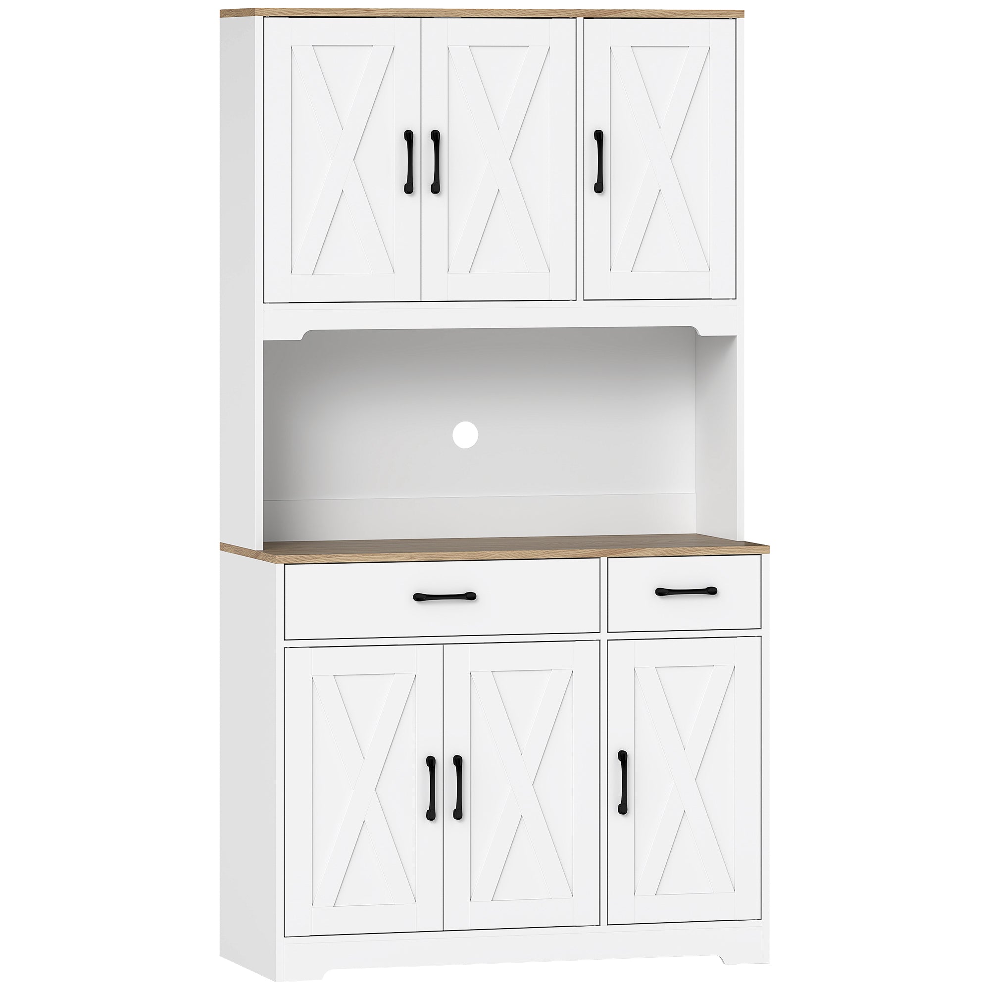 HOMCOM 175 cm Tall Kitchen Pantry Cabinet with Microwave Stand, Freestanding Pantry Cupboard, White 