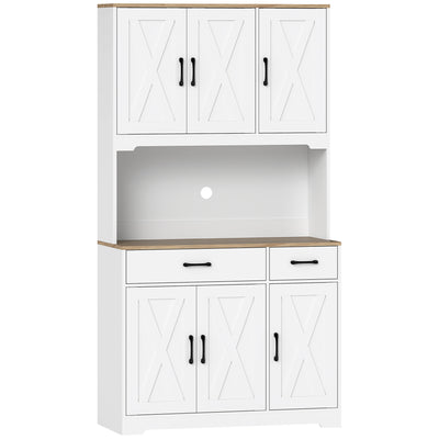 HOMCOM 175 cm Tall Kitchen Pantry Cabinet with Microwave Stand, Freestanding Pantry Cupboard, White 