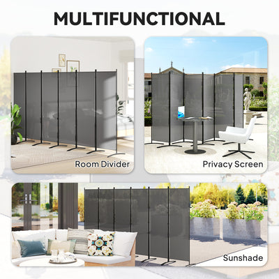 Outsunny 6 Panel Folding Room Divider Foldable Freestanding Garden Privacy Screen, 332 x 172 cm, Dark Grey 