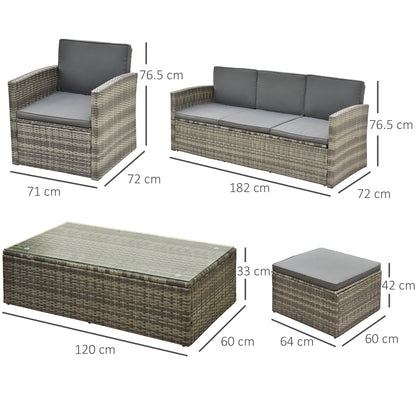 Outsunny Rattan Garden Furniture Outdoor Patio 5 Piece Wicker Weave Sofa Set with Storage,  Cushioned, 3-Seater Sofa + 2 Single Chairs + Foot Stool + Coffee Table 