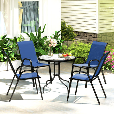 Outsunny Five-Piece Steel Patio Set, with Glass-Top Table - Dark Blue 