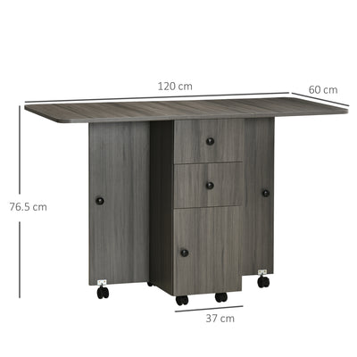 HOMCOM Multi-Storage Six-Person Drop Leaf Dining Table - Grey 